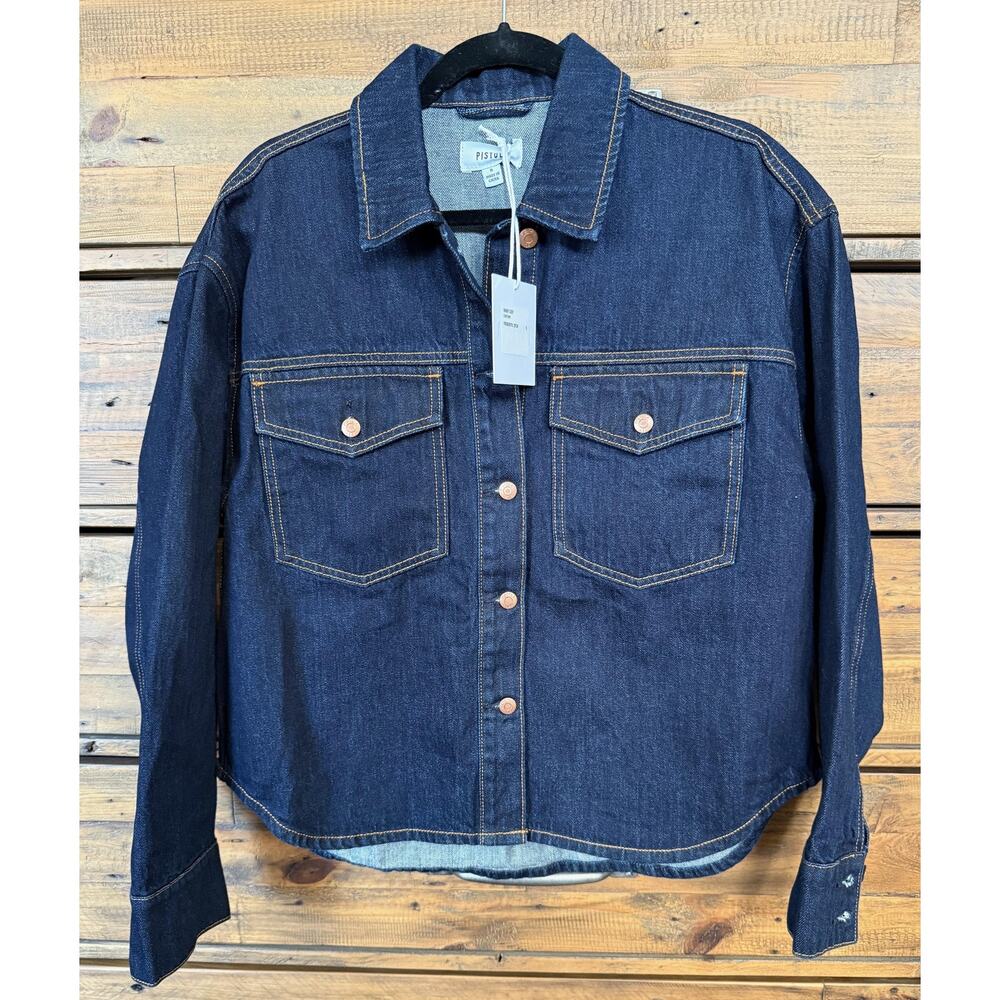 Pistola Mandy Crop Shacket Women's Small Blue Denim Countdown Button Front NWT